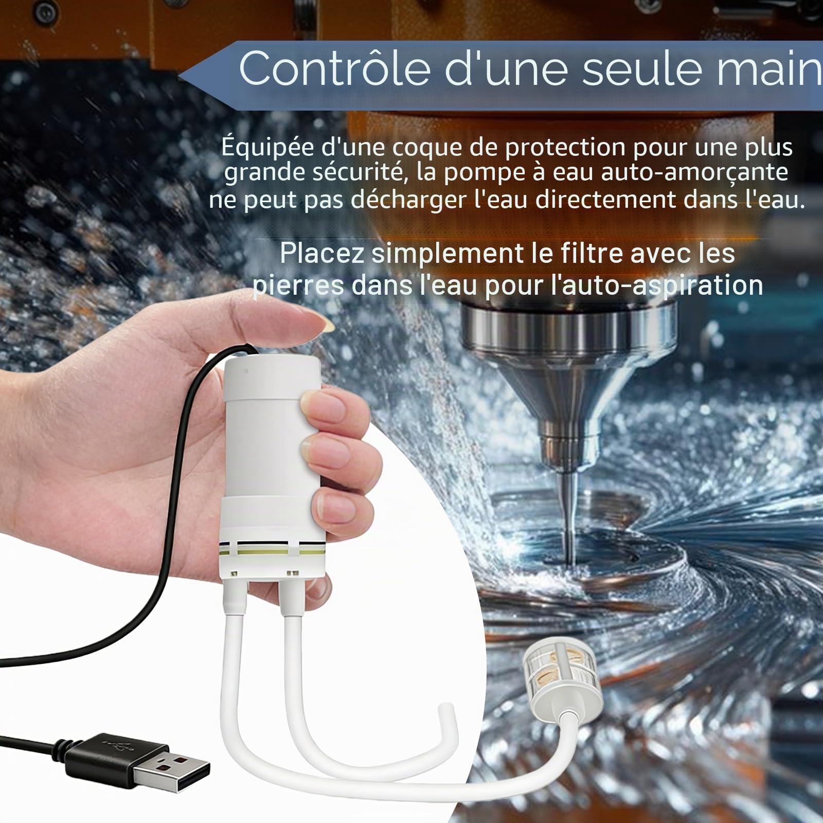 Mini Pompe à Eau électrique: Pompe à Eau Auto-Amorçante 5 V, Avec Tuyau En Pvc De 6 M, Petite Pompes à Vide Alimentée Par USB Pour La Maison, Le Jardin, L'aquarium, Avec Filtre (Blanc)