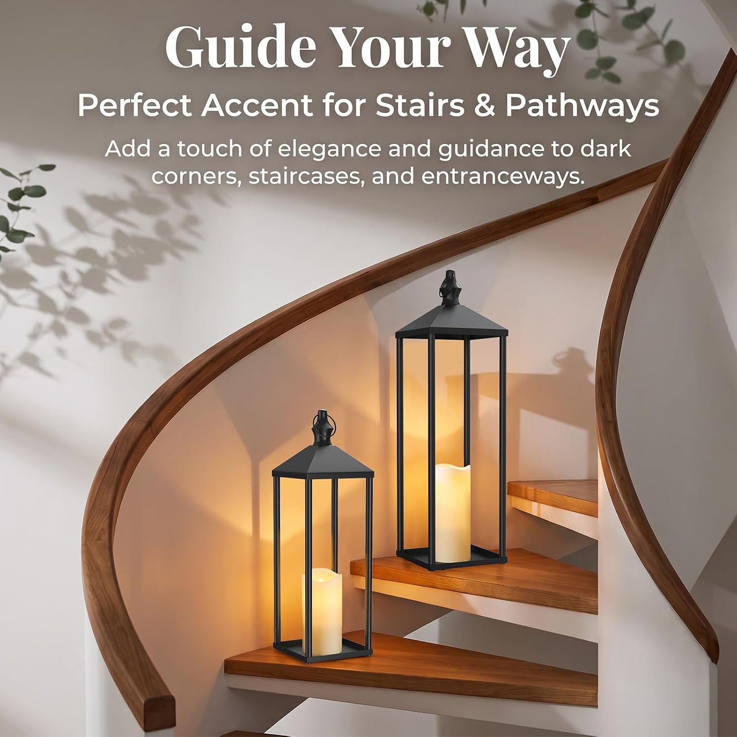 2-Pack Black Metal Candle Lanterns – 22" & 19" Tall Decorative Lanterns