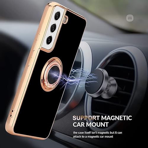 Miniatura 4 de Compatible con la funda Samsung Galaxy S21, soporte de anillo de dedo con diseño chapado en oro rosa para mujeres y niñas, soporte giratorio,