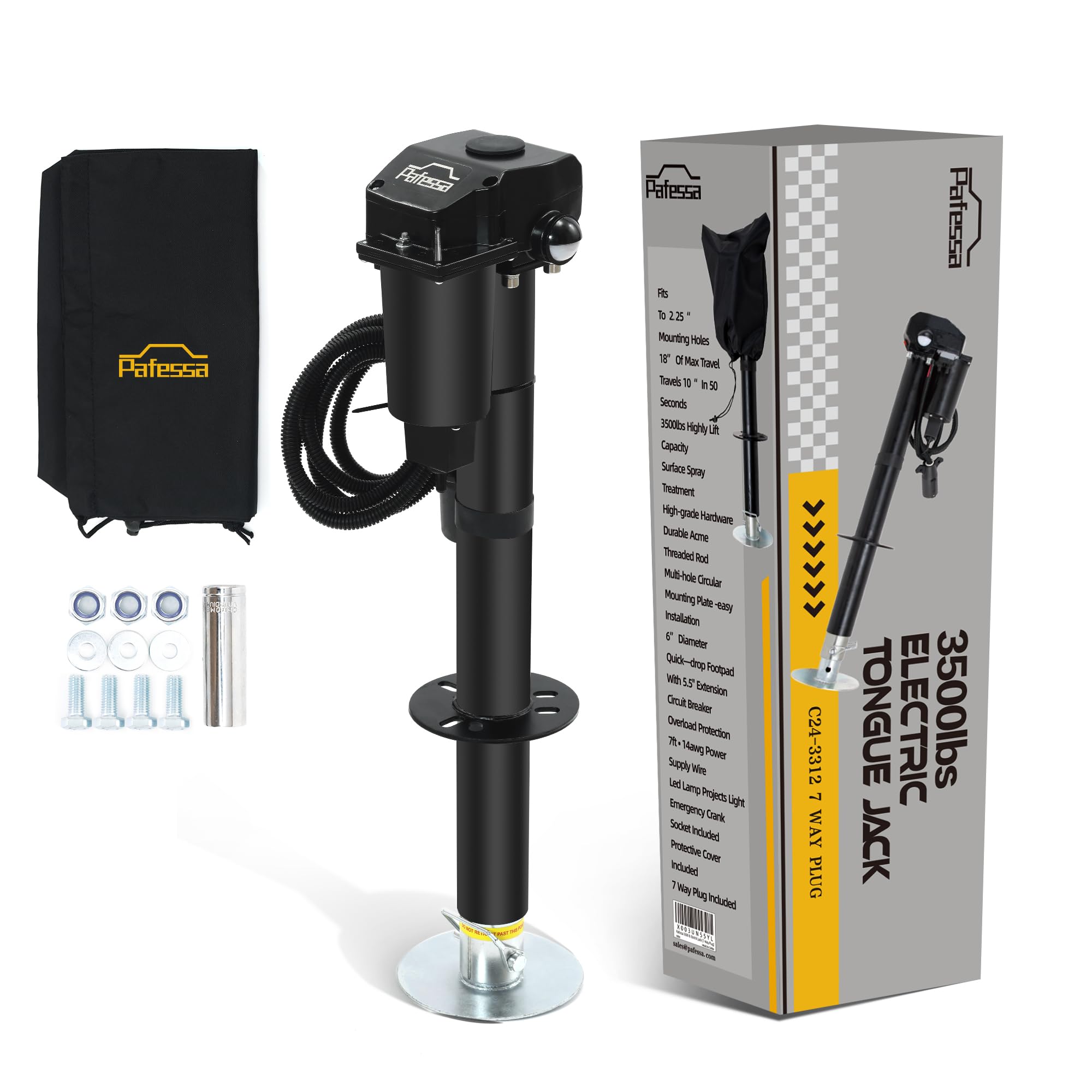 Electric Trailer Jack with 7 Way Plug- 3500lb Lift Capacity, A Frame Trailer Jack 18" Lift Add 4.5“- Electric Tongue Jack for Travel Trailer - 12 Volt with Cover Waterproof