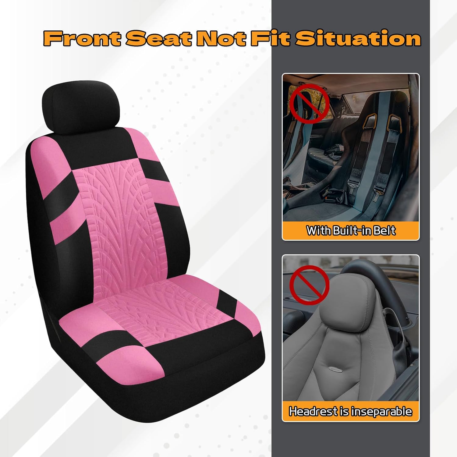 2PCS Car Front Seat Cover with 2 Headrest Covers, Breathable Waterproof Seat Covers for Front Seats, Universal Seats Cover Protector Car Accessories for Most Vehicles (Pink)