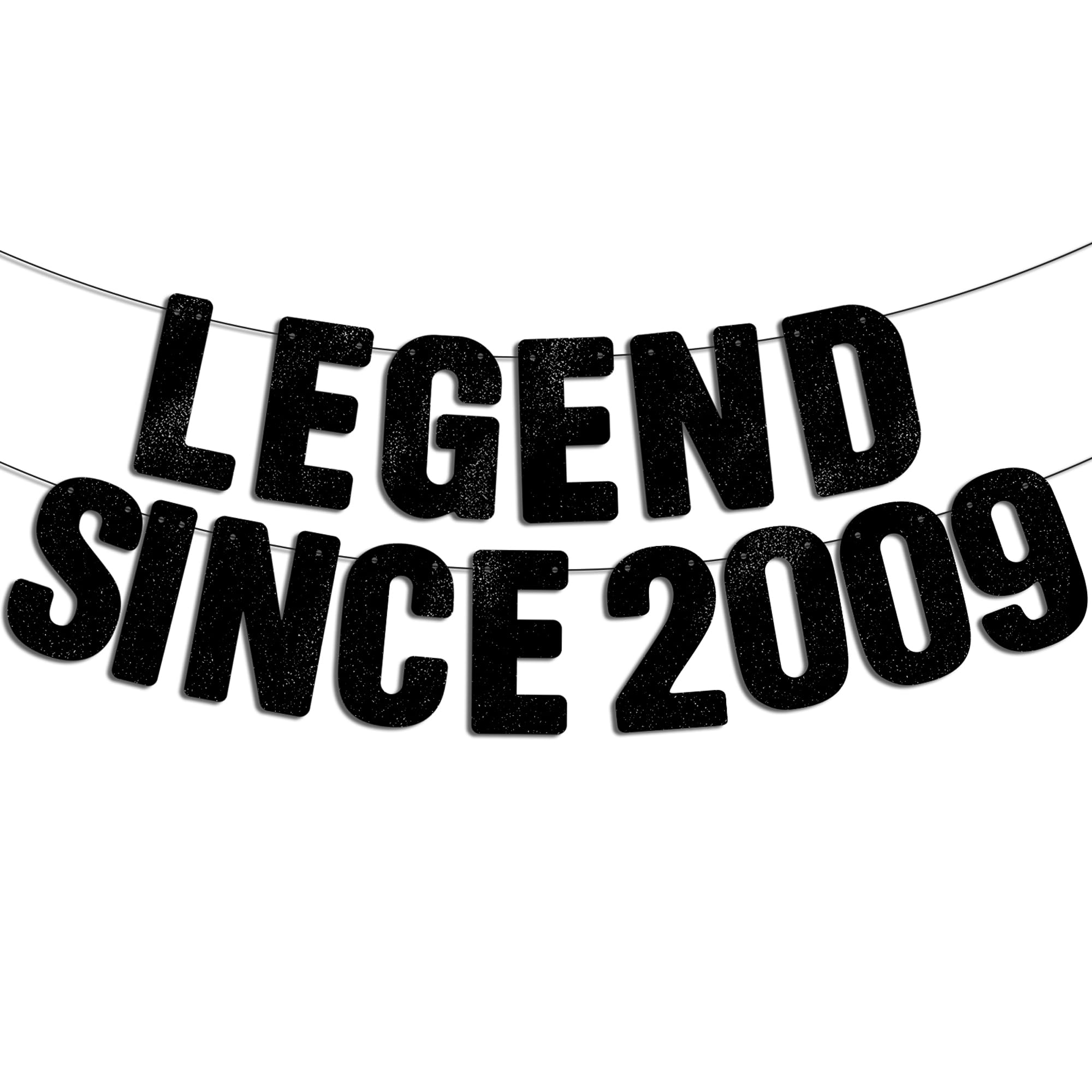 Pre-Strung Legend Since 2009 Black Glitter Banner, Happy 17th Birthday Decorations for Boy, 17 Year Old Anniversary Party Decor for Him