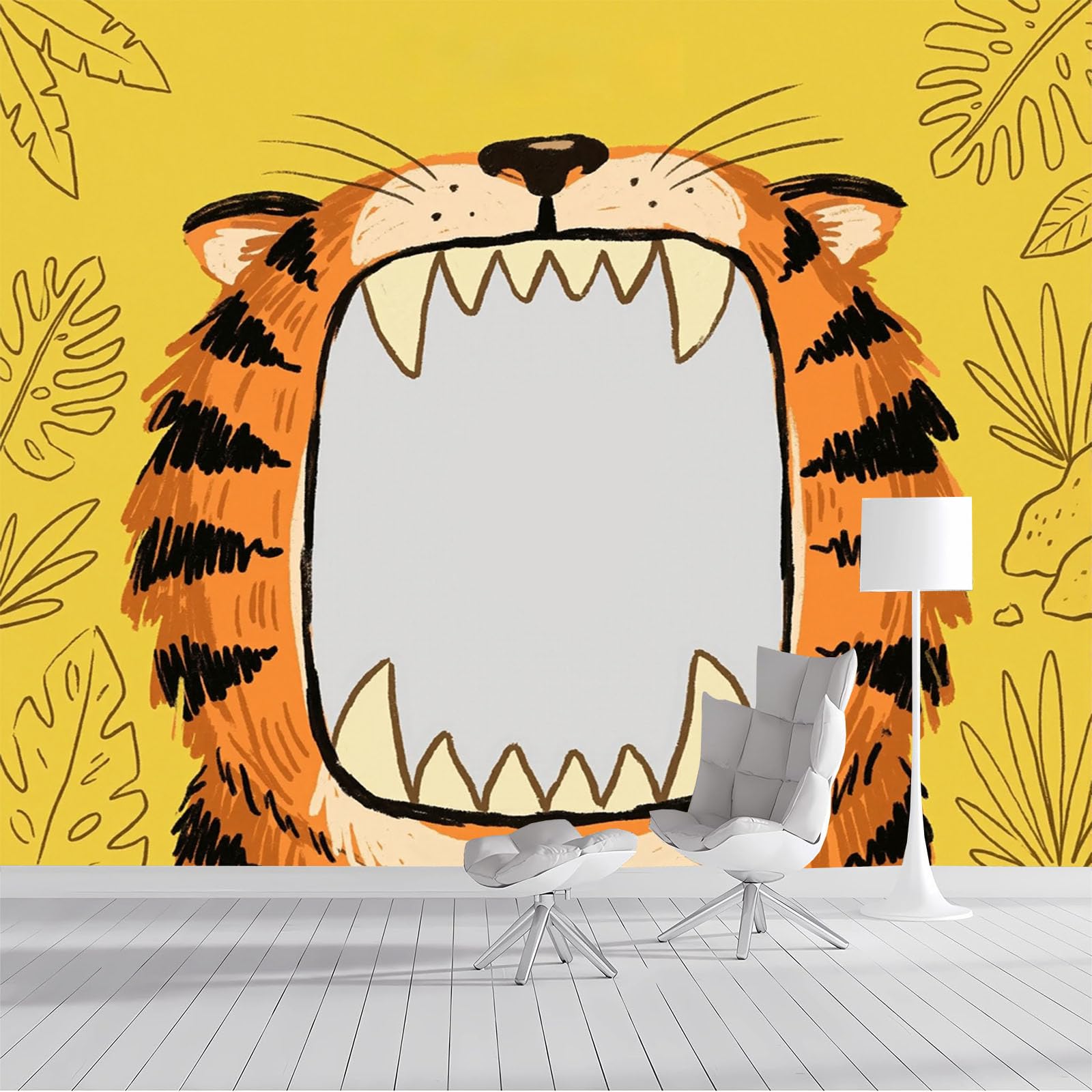 Papier Peint Panoramique Animaux Dessin Animé Tigre 250x175 cm Décoration Murale Chambre