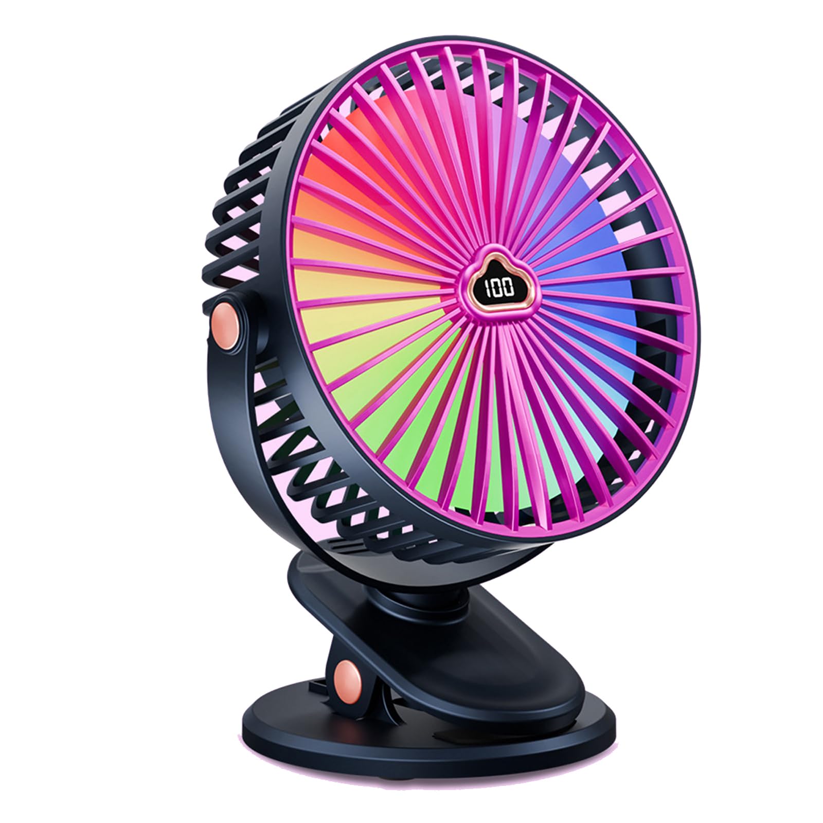 XuQiZZpp Portable USB Rechargeable Clip Fan with Adjustable Speed Colorful Light Outdoor Cooling Device for Offices Home Travel