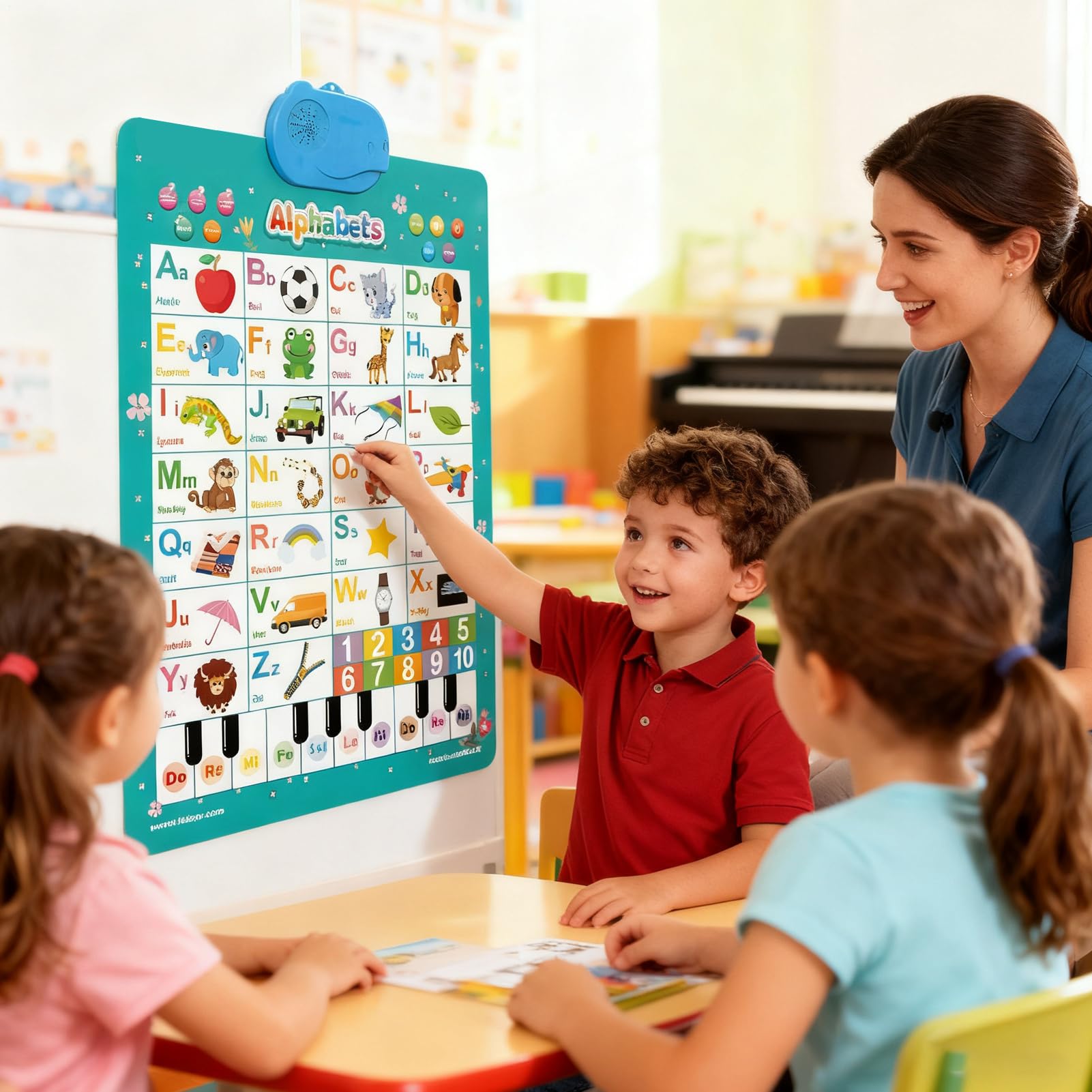 Elektronisches Alphabet-Wandtafel, interaktives Lieder, Klavierspiel, Zahlen, Tier, Wortschatz, Kinder, Lernposter, für Kinder im Alter von 1–6 Jahren, , Mädchen, Kindergarten, Schule