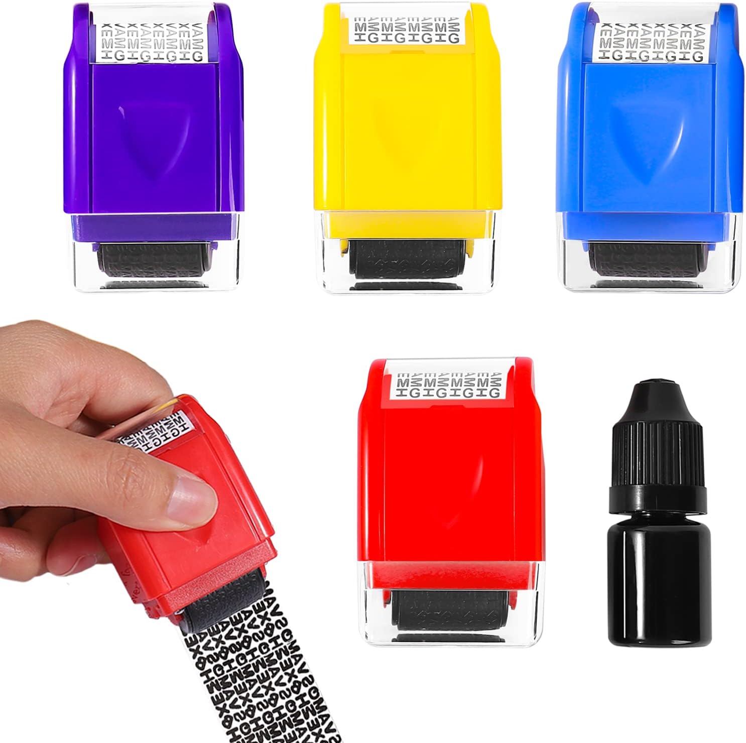 4 Pcs Identity Protection Roller Stamps with Refill Ink