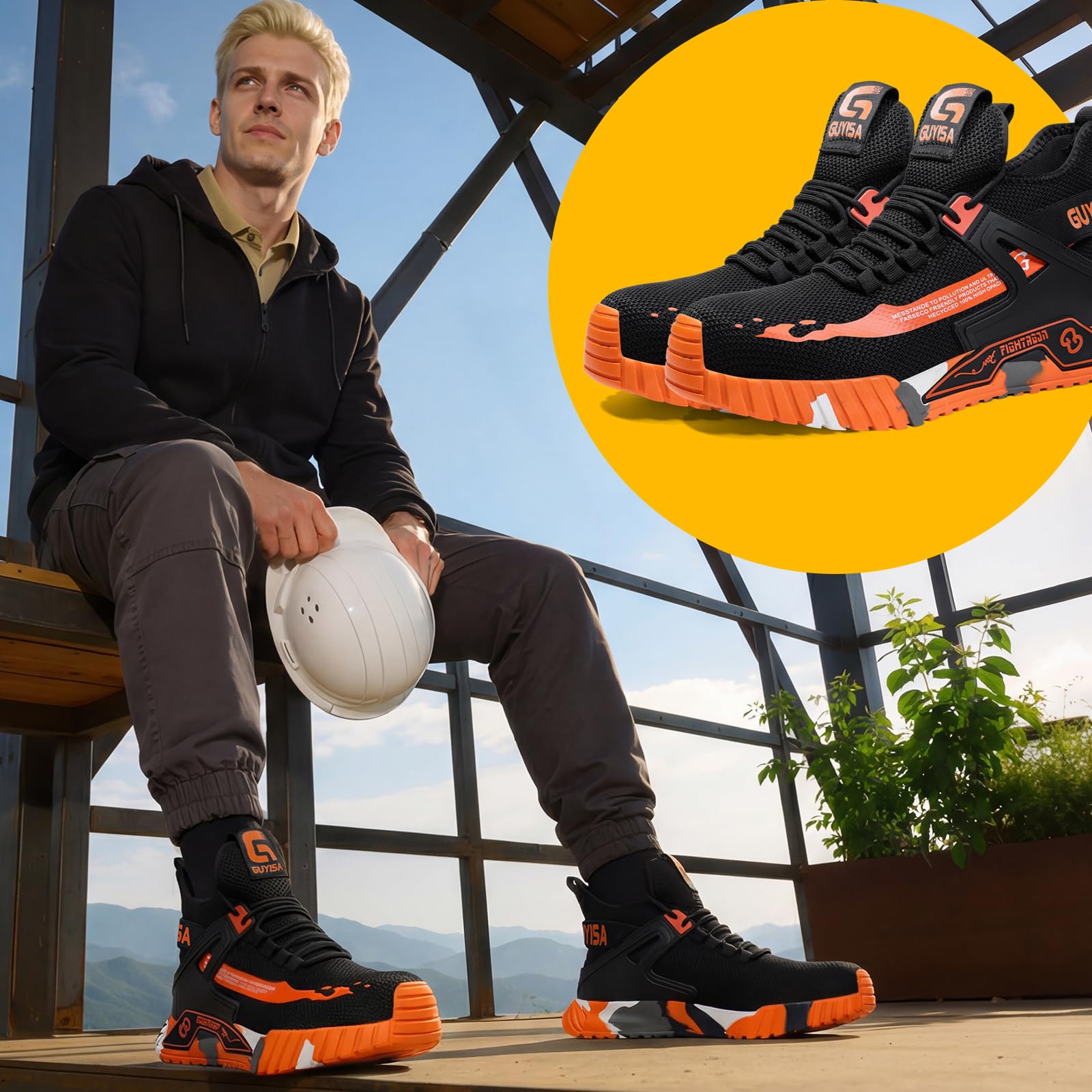 LAoutun Scarpe da ginnastica di sicurezza da uomo e da donna, con puntale in acciaio, traspiranti, comode, leggere, a prova di foratura, con puntale in acciaio industriale