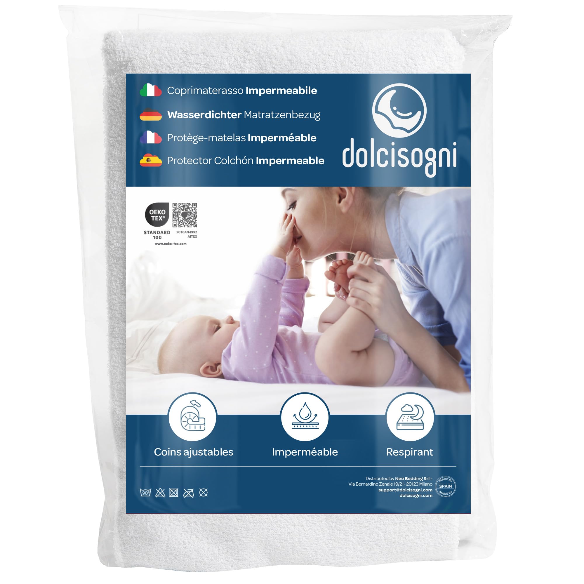 DOLCI SOGNI Protège-Matelas Lit Bébé 50x85 cm (Lot de 2) – Imperméable, Respirant, Antibactérien – Coins Élastiqués – Doux – Lavable à 60 °C – Certifié Oeko-Tex – Fabriqué en Europe