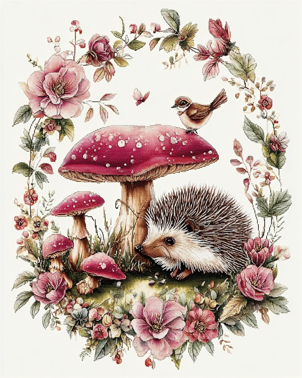 AMBATTERY Animal Rug Making Kit for Adultshedgehog and Mushroom DIY Rug Making Kit for Adults，Cross Stitch Kits Carpet Needlework for Beginners Home Decor 33x45in
