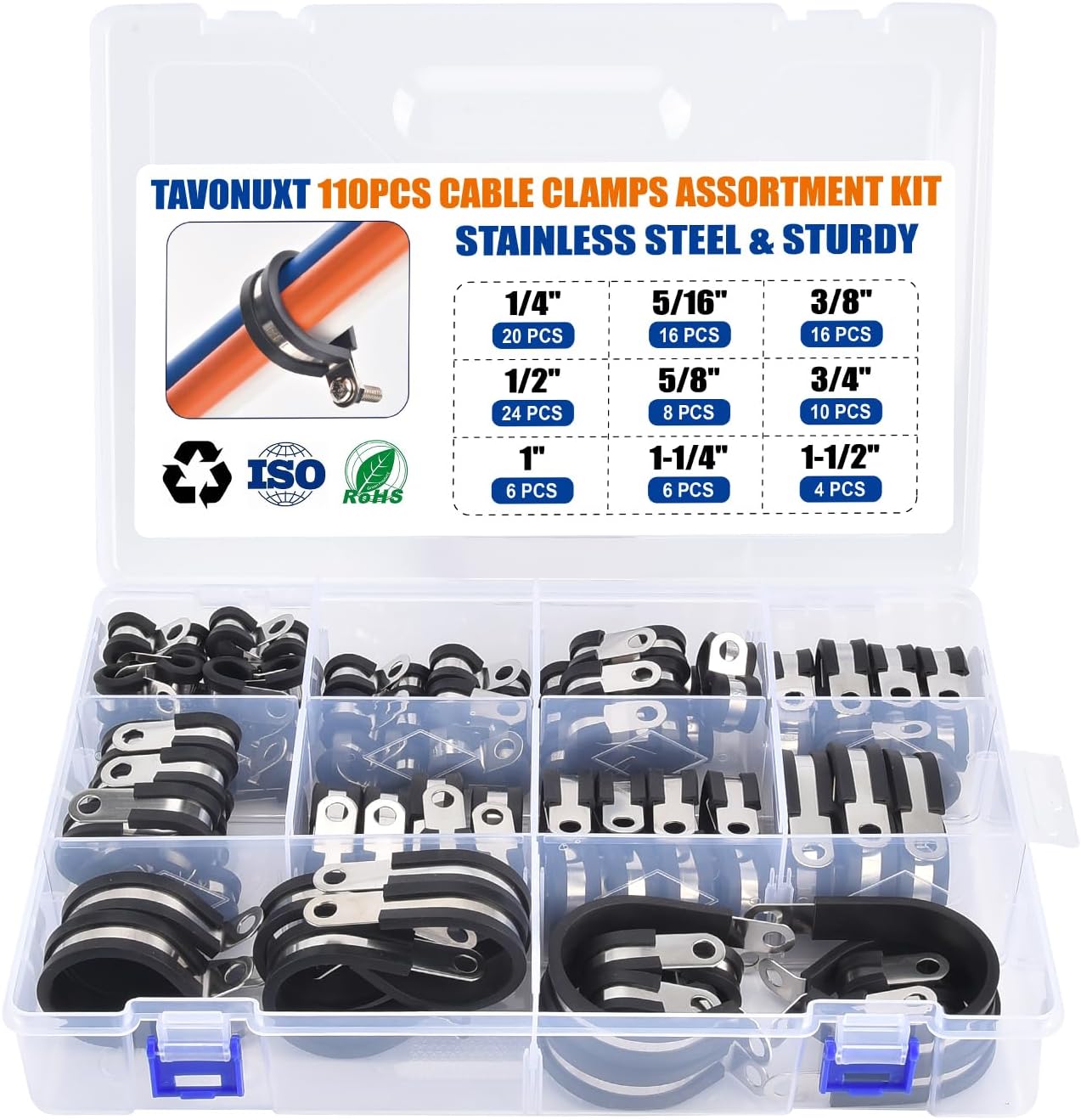 50PCS 3/4 Inch Cable Clamps, 304 Stainless Steel Rubber Coated Cable Clamps, Pipe Clamps