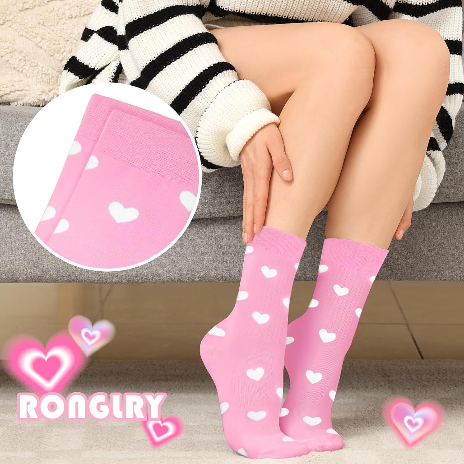Ronglry Heart Socks for Women Valentines Socks for Women Heart Crew Socks Cute Cotton Womens Socks Valentines Gifts - Image 3