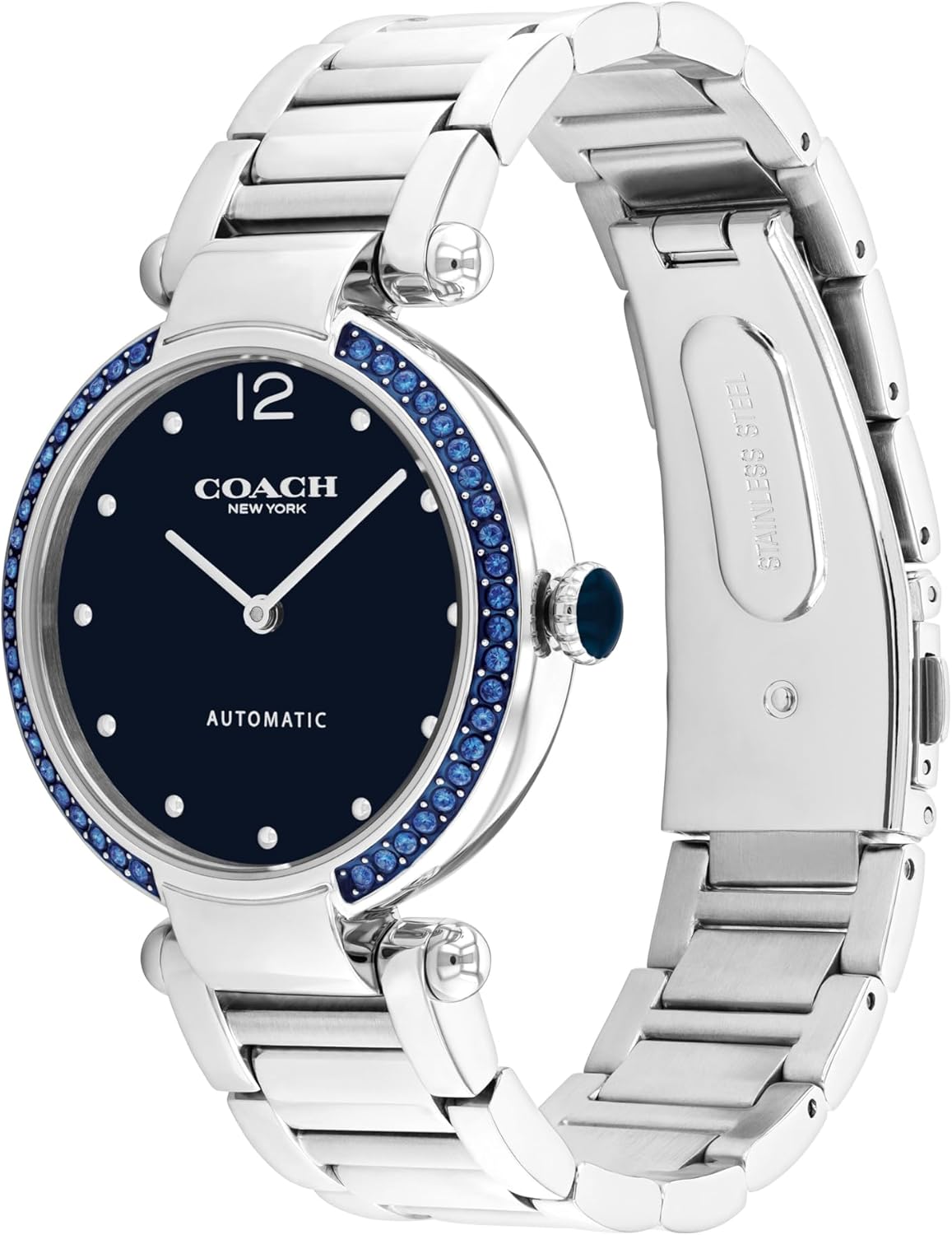 COACH Cary Women’s Automatic Watch – Link Bracelet – 2-Hand Movement – Crystal Bezel - for Day or Night wear, Gift for Her - 34mm