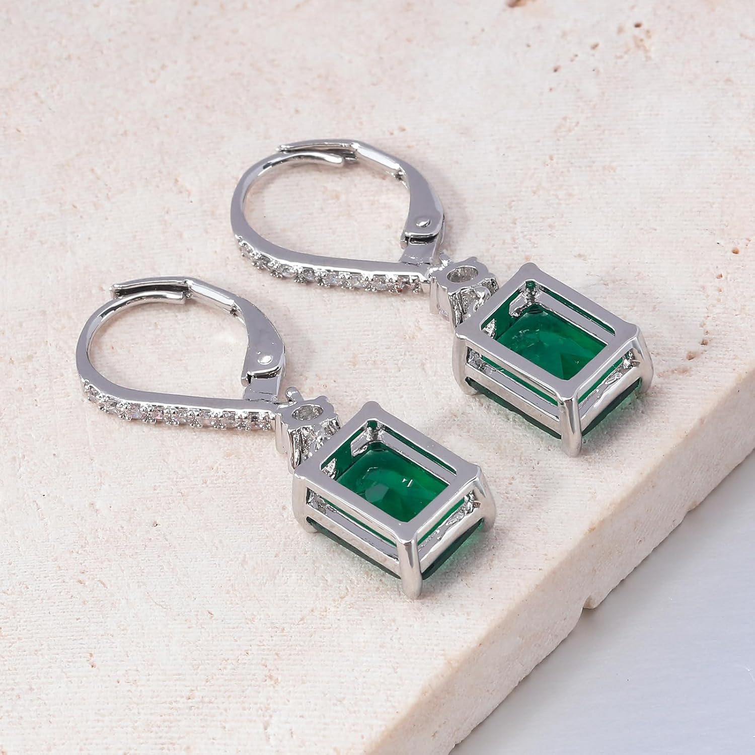 CiNily Rectangular-cut Drop Dangle Earrings for Women Hypoallergenic, Multi-color Cubic Zirconia Earrings Diamond Dangle Earrings Jewelry Gifts for Mothers Day 14K White Gold - Image 5