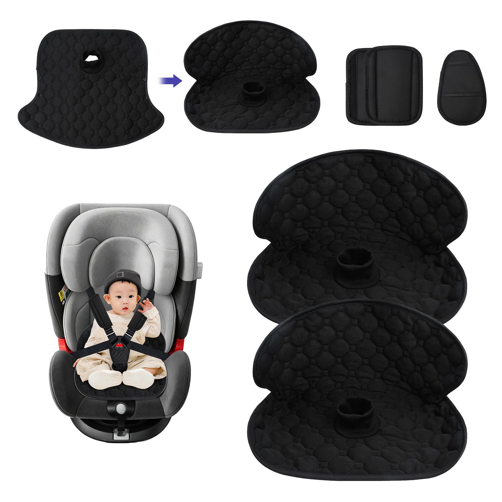 2 Piezas de la Silla Protectora Del Coche de la Silla de Niños Impermeable, con 3 Piezas Alfombras de Hombro Asiento para Niños para Cacerolas Entrenamiento Ajuste Todas Las Tallas Asientos de Coche