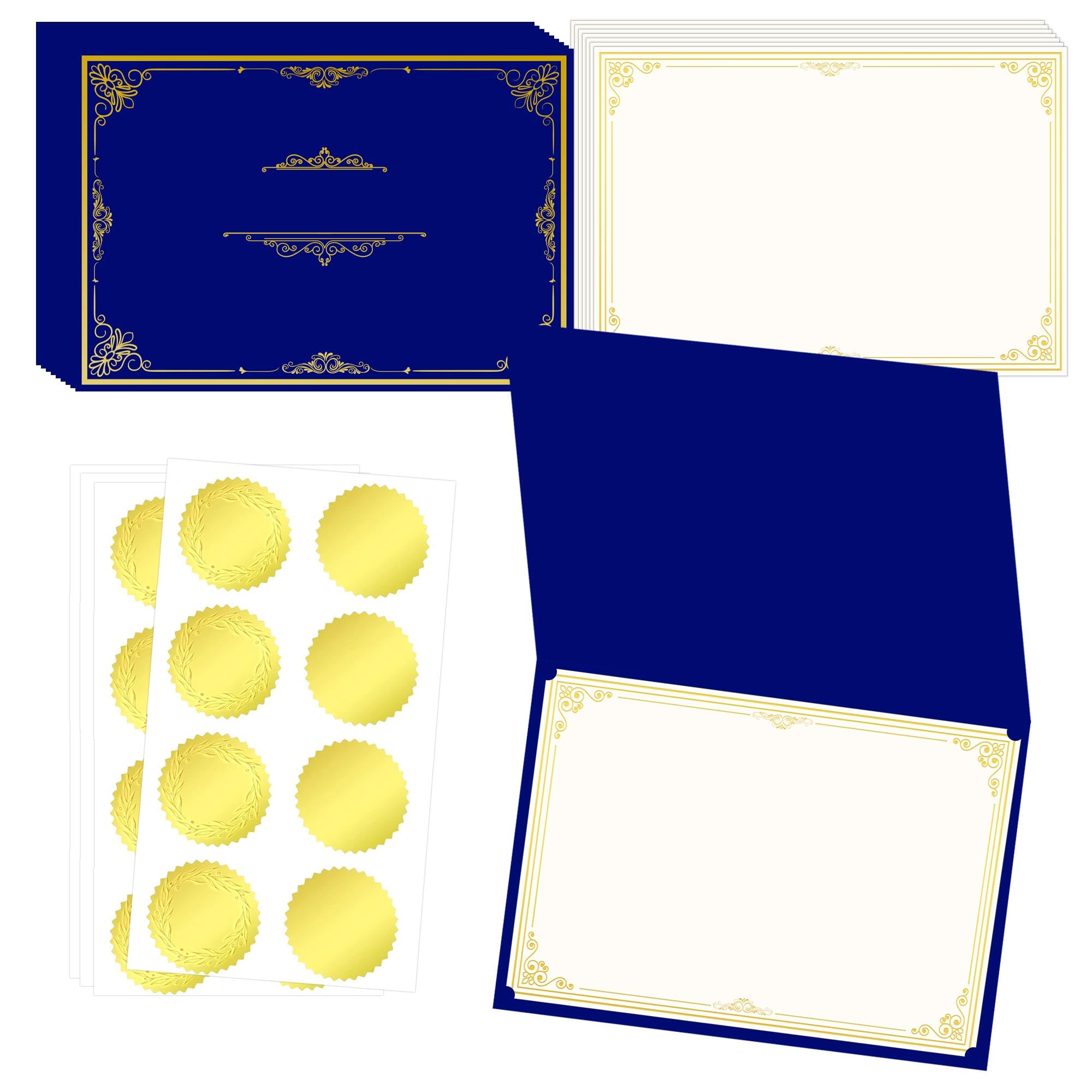 75 Certificate Holders for Award, Certificate Sleeves & Printable Paper with Gold Seal Stickers for Business Award, Graduation,Diplomas, Employee Recognition (25 Paper +25 Stickers+25 Holder)