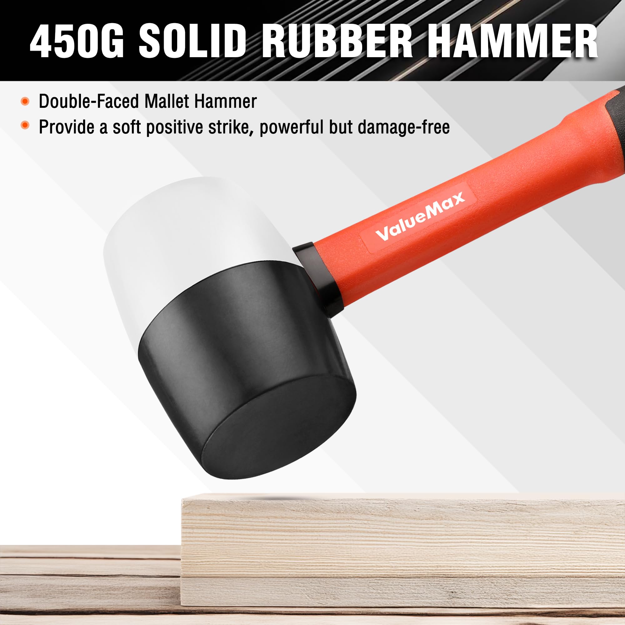 ValueMax Rubber Mallet 16 oz/ 450 g, Mallet Hammer with Fibreglass Handle - Image 3
