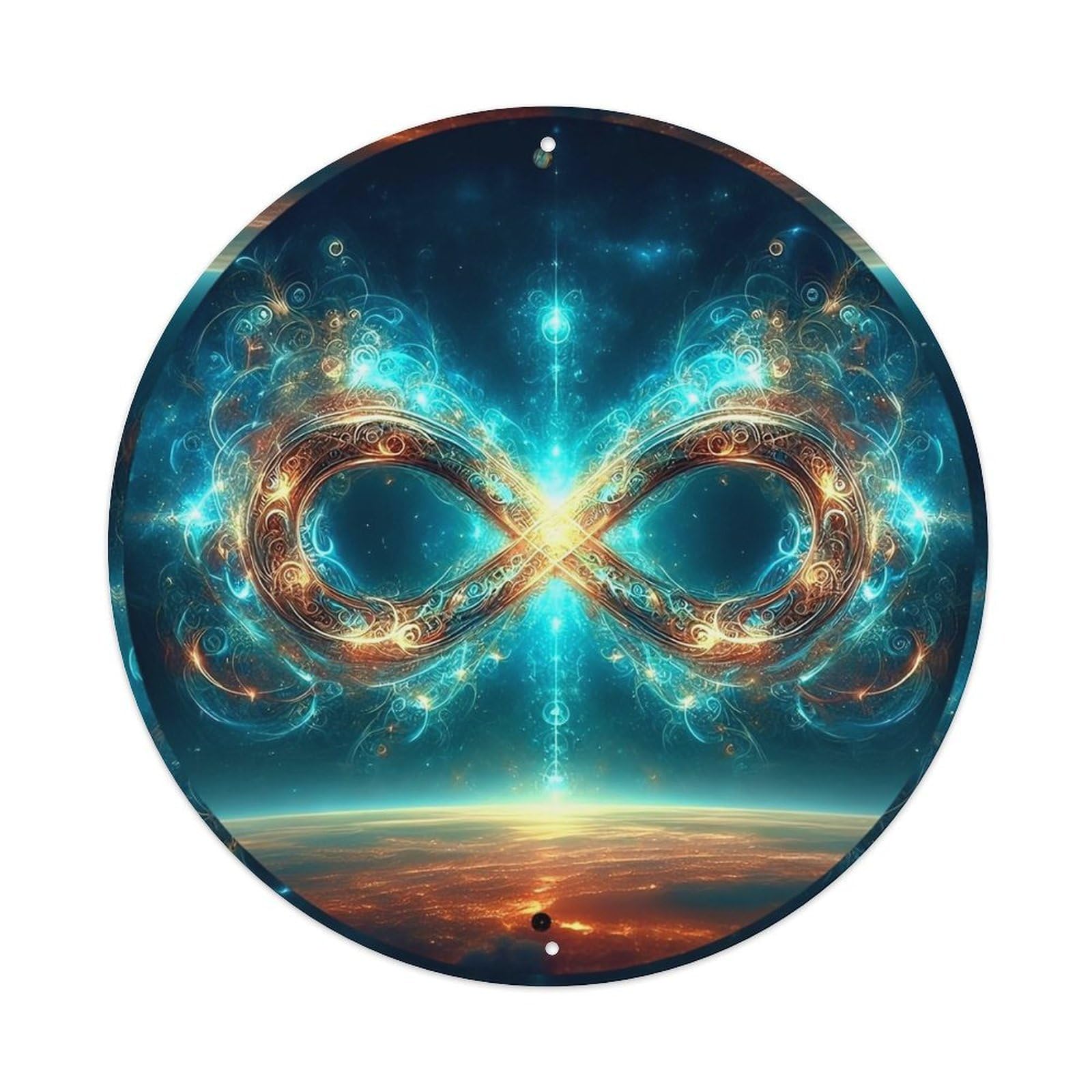 Infinity Symbol Cosmic Pattern Glow Retro Metal Sign Round Tin Sign, Vintage Decor Art Poster for Bar, Home, Man Cave, Kitchen, Laundry Room Gift 8x8Inch