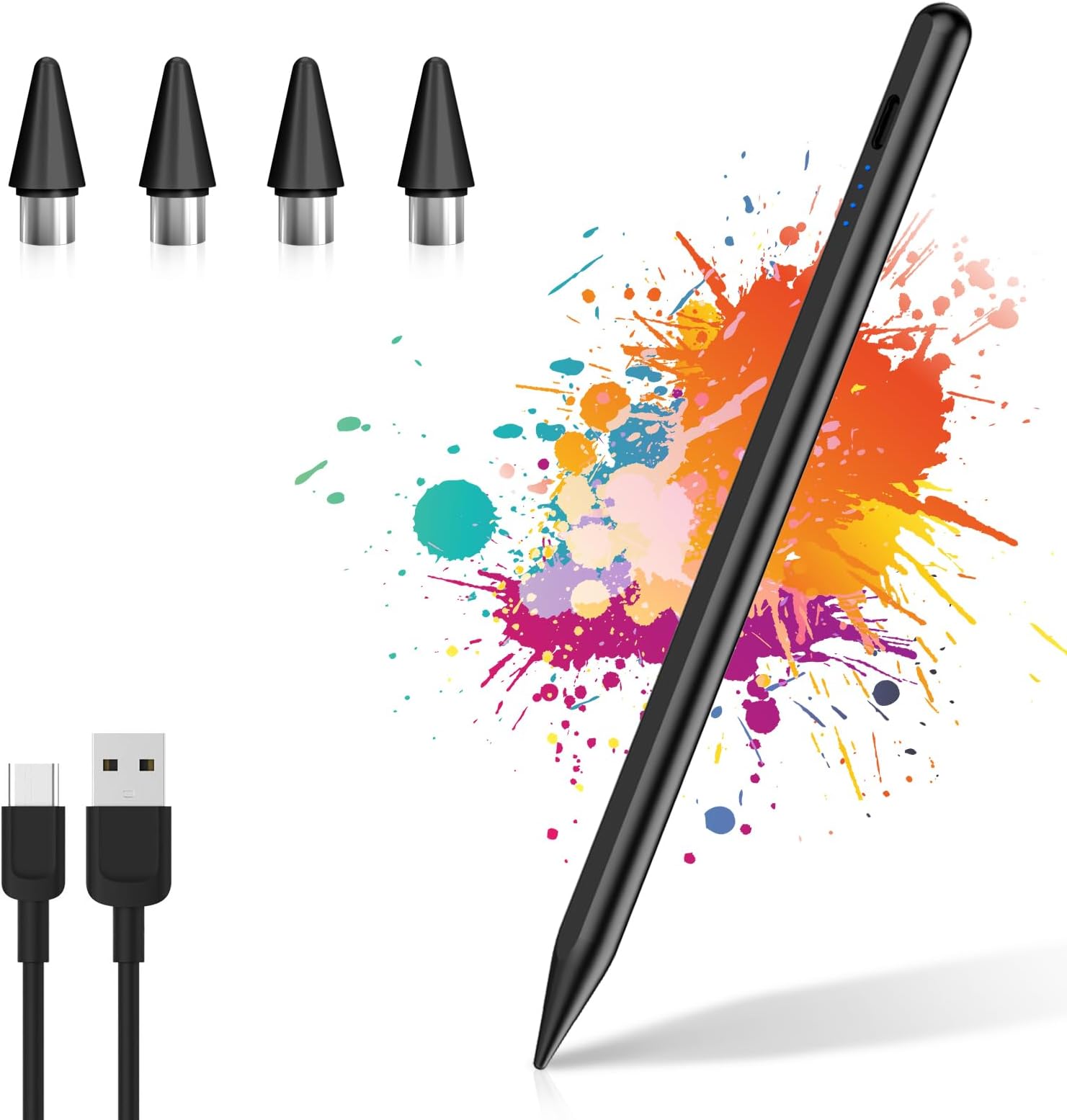 CMARS Active Stylus Pen for Android Touch Screens, Universal Tablet Pen Compatiable with iPad/iPhone/Samsung/Huawei/Xiaomi and More, Rechargeable Stylus pens with Magnetic Absorption Function - Black