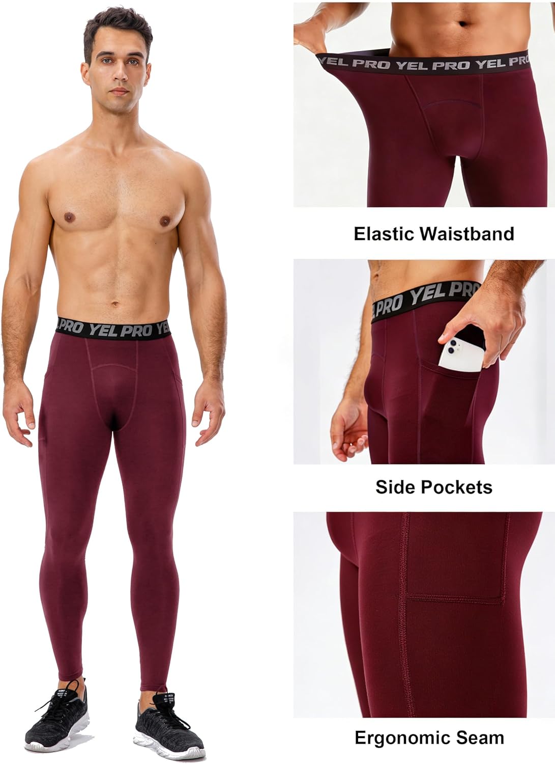 Mendove Men's Thermal Compression Leggings with Pockets, Fleece Lined Base Layer Bottoms, Athletic Tights for Winter Sports