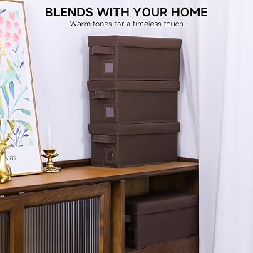 CD Storage Boxes 2 Pack Brown Disc Organizer with Lids, Holds 35 CDs in Standard Jewel Cases per Box, Sturdy & Stackable CD Holder for Media, DVDs, and Discs