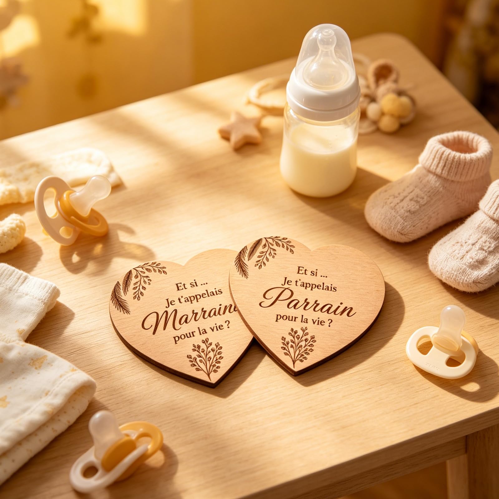 Cœurs Gravés Parrain Demande Marraine Baptême Naissance Lot 4 Pièces 10x9 cm Enveloppes Kraft Cadeau Bébé Famille