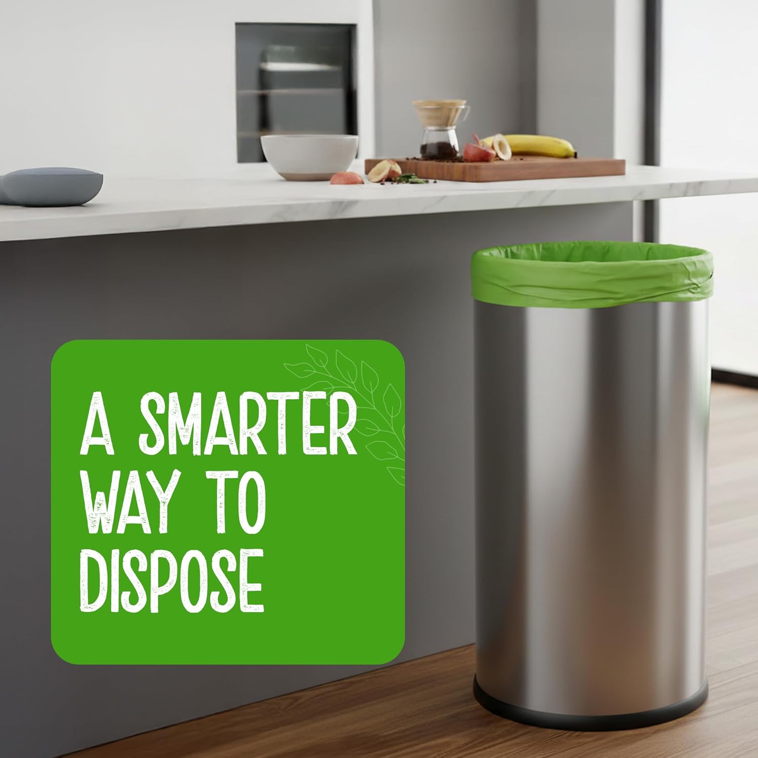 Eco Green Living 60 Litre Compostable Bin Liners, Plastic Free & Recyclable Tall Bin Bags for Food Waste, Leak Resistant Small Bin Liners, 87 x 114 cm - Six Pack (60 Bags)