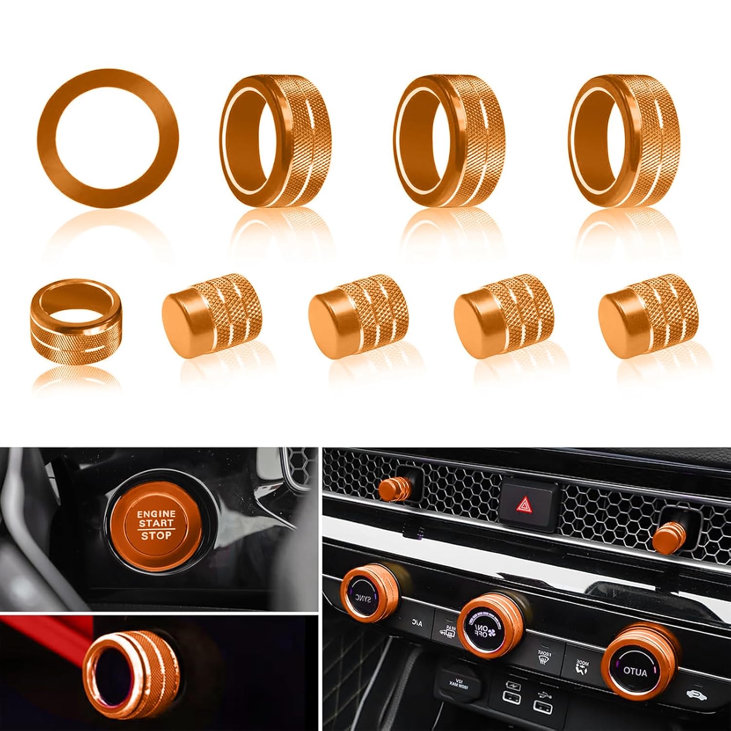 Air Conditioning, Vent Knob Cover for Honda Civic Accessories 2022 2023 2024 2025 for Honda CRV 2023 2024 2025 for Acura Integra 2023 2024 2025 Start/Stop Push Button Ring Trim 10Pcs (Orange) image 2