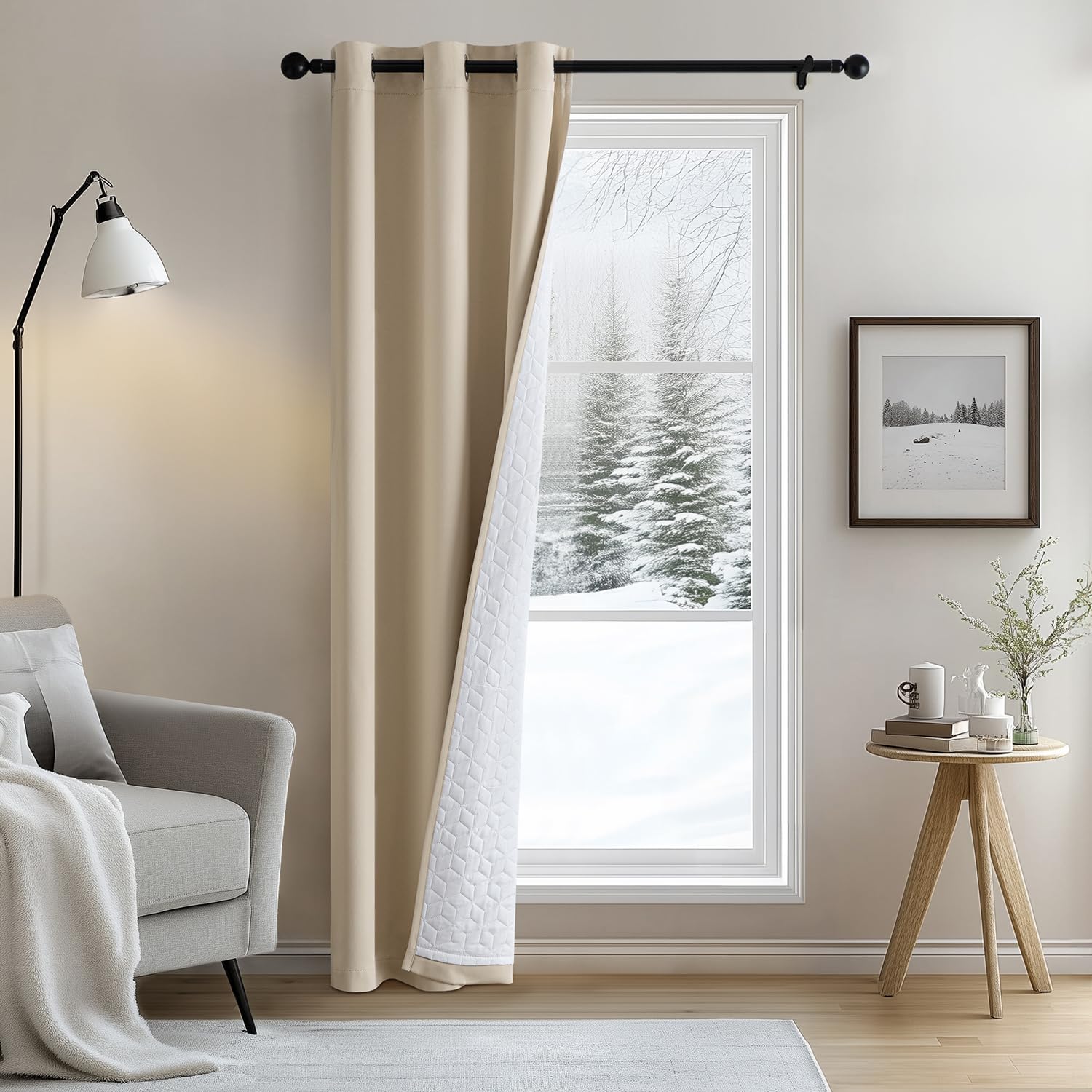 MIULEE Cortina Puerta Aislante Termico, 1 Piezas Cortinas de Doble Capa Cortinas con Forro 100X200 CM, Beige Cortinas Opacas Termicas Aislantes Frio y Calor, Cortinas con Ojales Gruesas para Salon