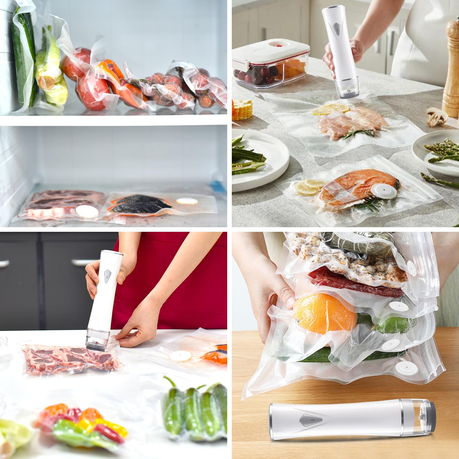 Sellador al vacío para alimentos (máquina selladora al vacío + 30 bolsas de vacío reutilizables) potente máquina selladora al vacío de mano, sella ahorrador de comidas, sellador de alimentos portátil