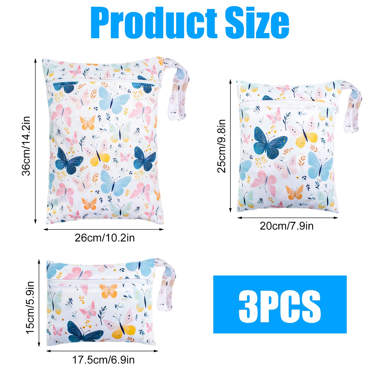 3 Pièces Sacs à Couches Lavables, 3 Tailles Wetbag, Sac Maillot de Bain Mouillé avec Poignée, Sac Étanche Couche, Imperméable et Lavable, pour Vêtements, Affaires Bébé, Natation, Voyage, Plage