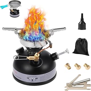 Portable Outdoor Camping Mini Gasoline Stove, Multi-Fuel Liquid Fuel Alcohol Diesel Oil Stove with Wind Baffles and Foldable Arms for Outdoor Emergency Cookout BBQ Fishing Picnic (Standard)