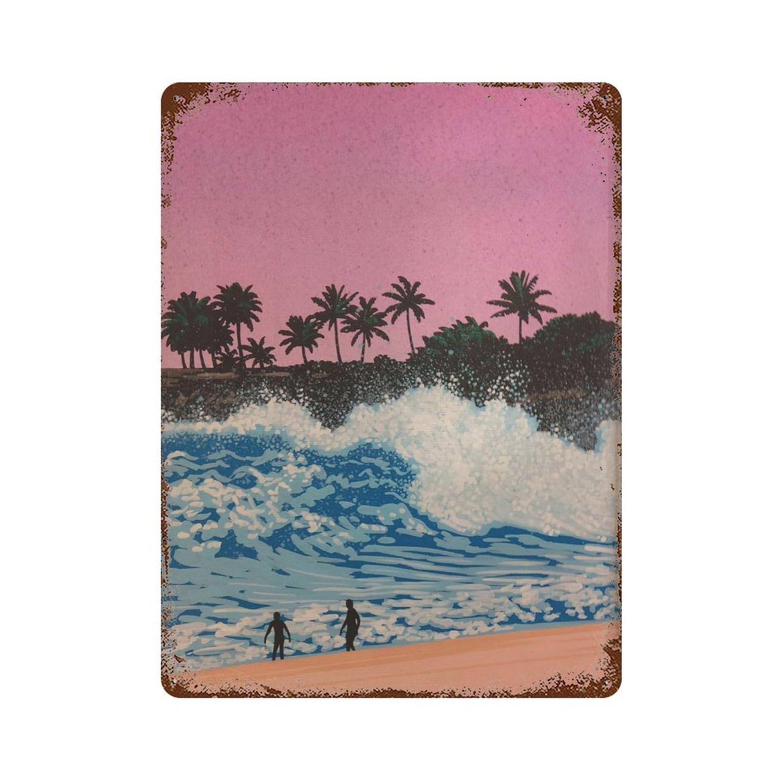 xiaoxiaoshen Beach Wave Scene. Japanese City Pop Vibrant Sunset Wall Decor Art Metal Tin Poster Modern Home Decor Art Home Bar Shop Decorations Vintage Sign 40x30cm
