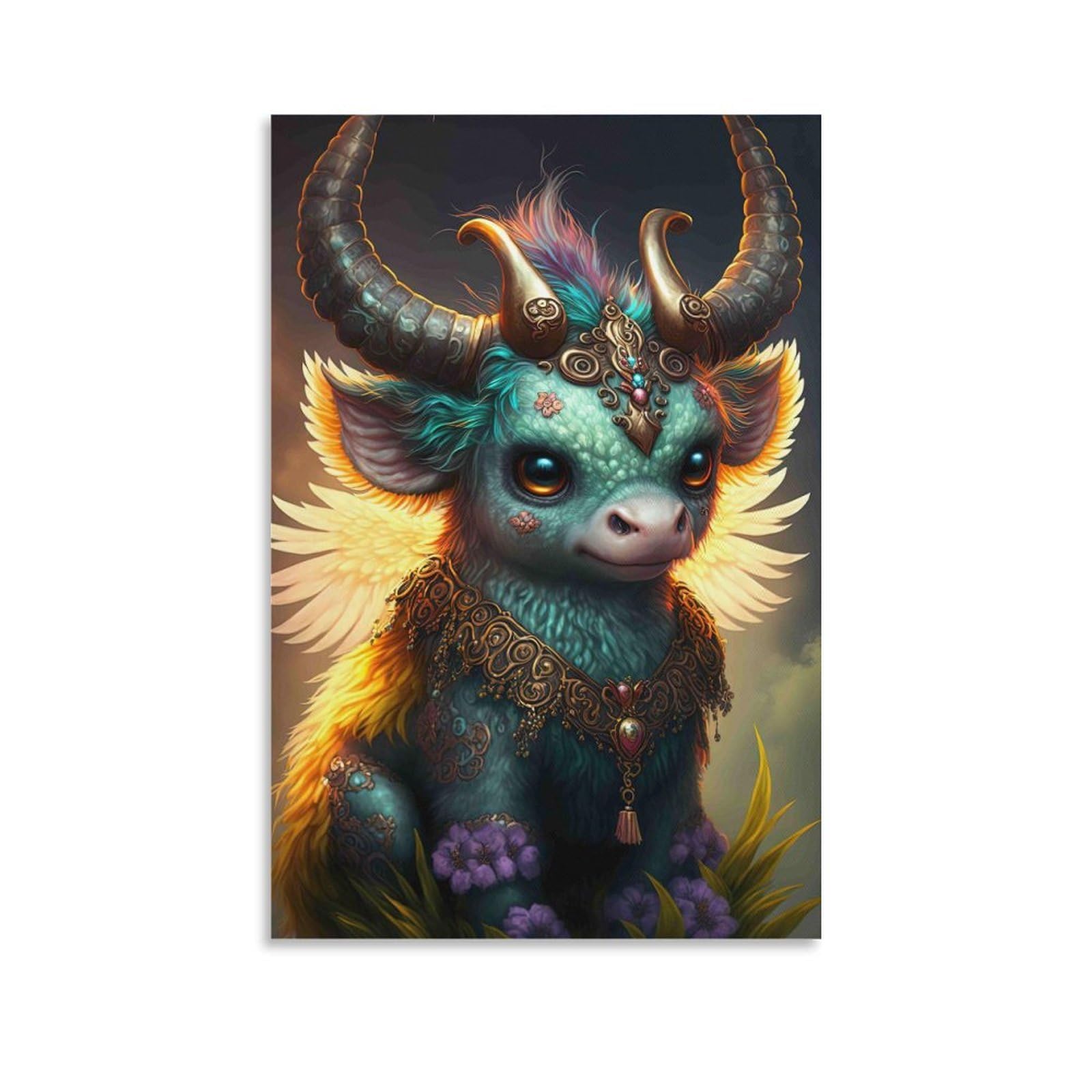 DHBANEIOK Fantasy Dragon Baby Poster Artwork Canvas Prints Picture Modern Wall Art Picture Wall Hanging for Bathroom Wall Decor 16x24inch(40x60cm)