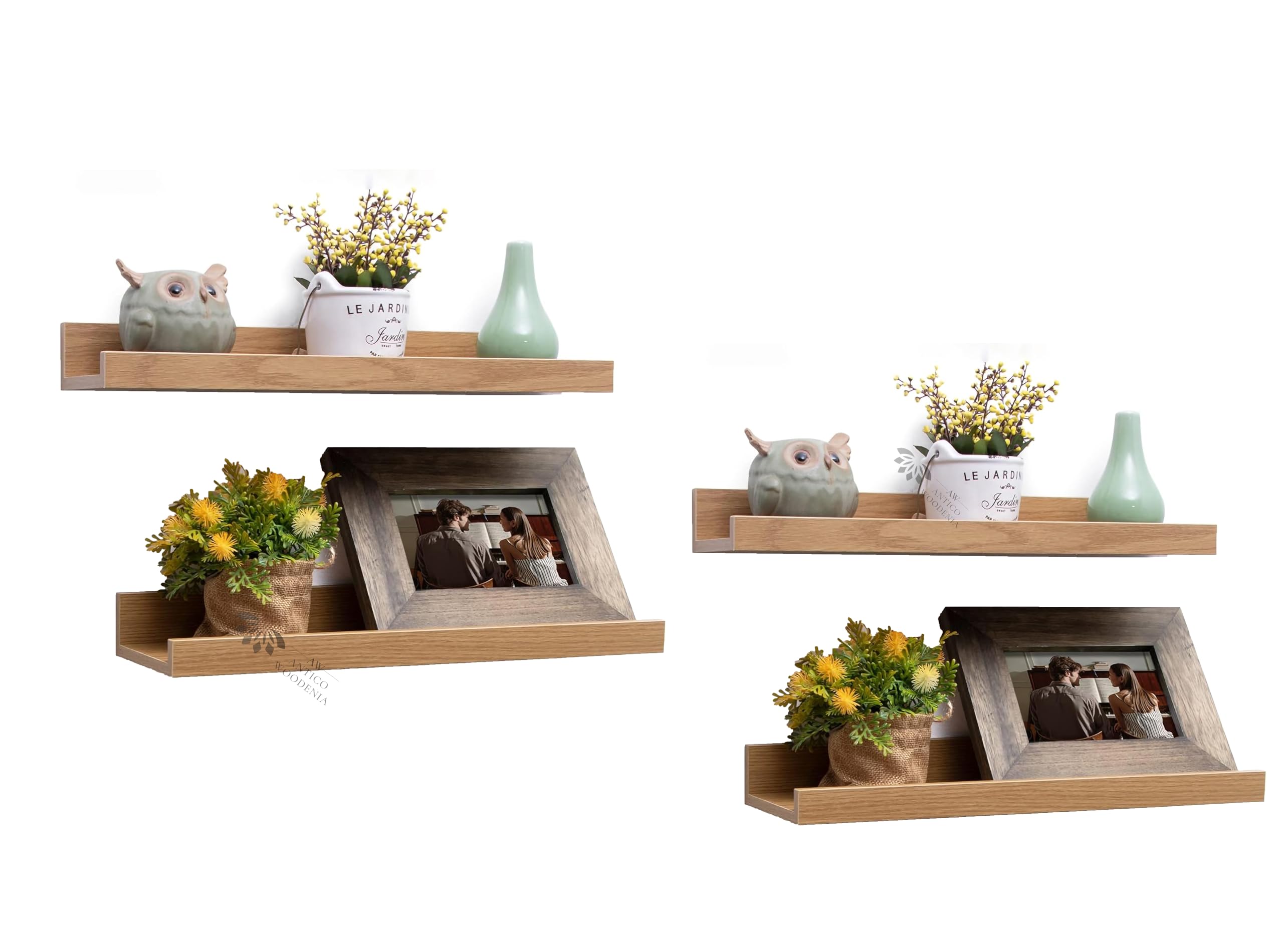 ANTICO WOODENIA® Wooden Ledge Floating Wall Shelf| Wall Mount| Wall Rack| Wall Bracket for Home and Office Decor | Big Mounted Cabinets (Set of 4, Bavarian Oak, 16 inches)