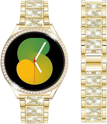 Vista 56 de Correas compatibles con Samsung Galaxy Watch FE / 5/4 de 1.575 pulgadas, correa de metal con diamantes de imitación brillantes de 0.787 pulgadas