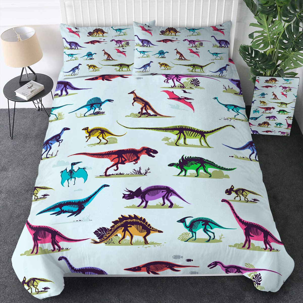 Sleepwish Dinosaur Bedding Sets Duvet Cover 3 Piece Cartoon Dinosaurs Cover for Comforter King Dino Skull Bed Set for Kids Teens Boys