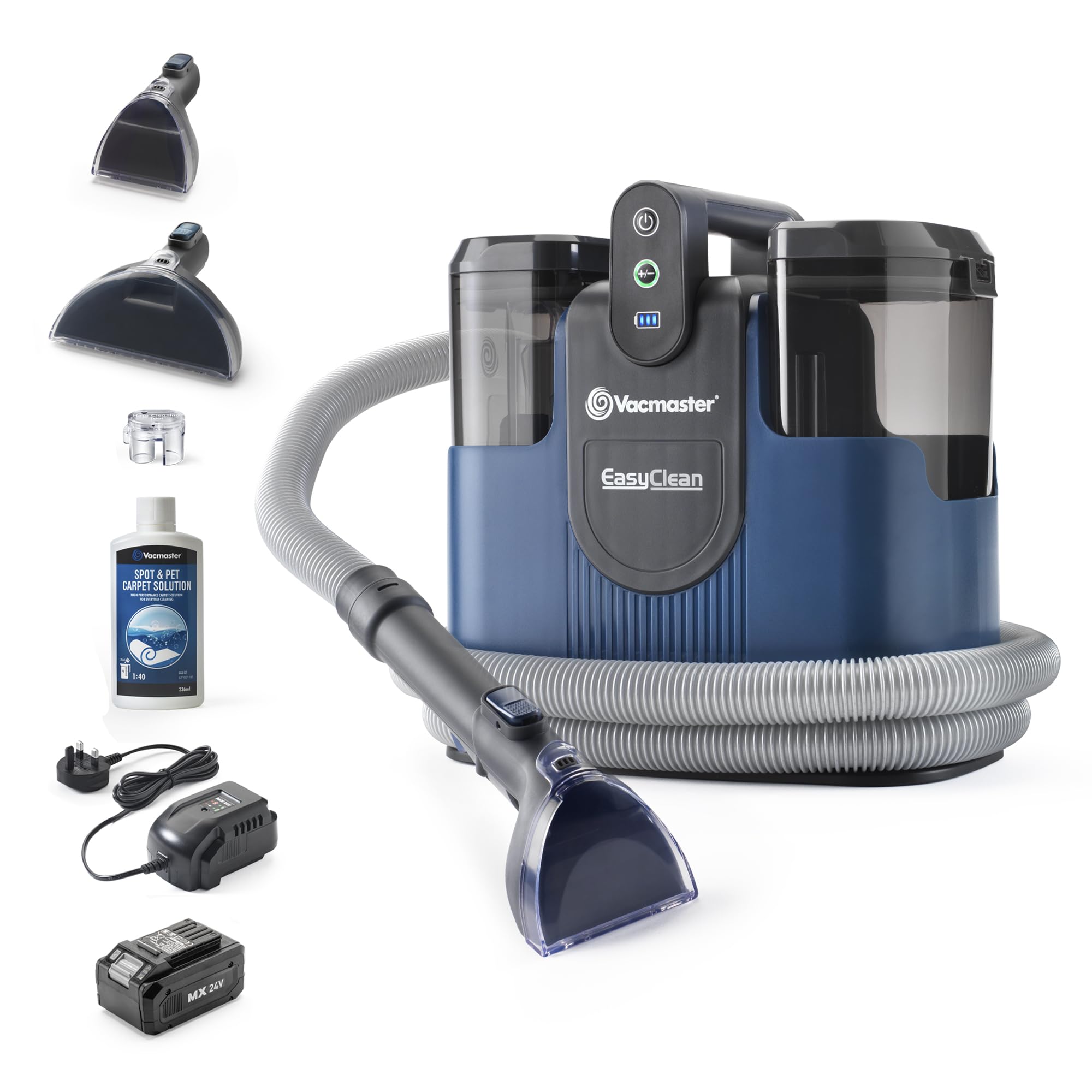 Vacmaster EasyClean Go Cordless Spot Cleaner with Battery & Charger | Cordless carpet cleaner with eco/max modes, two specialist tools, long-reach hose, carpet cleaner solution & 2 year guarantee