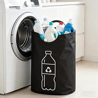 30L Black Foldable Oxford Cloth Recycling Storage Bag, Aluminum Handle Large Capacity Bottle Can Waste Sorting Bin, Waterproof Portable Laundry Hamper for Home Kitchen Garage Indoor Use