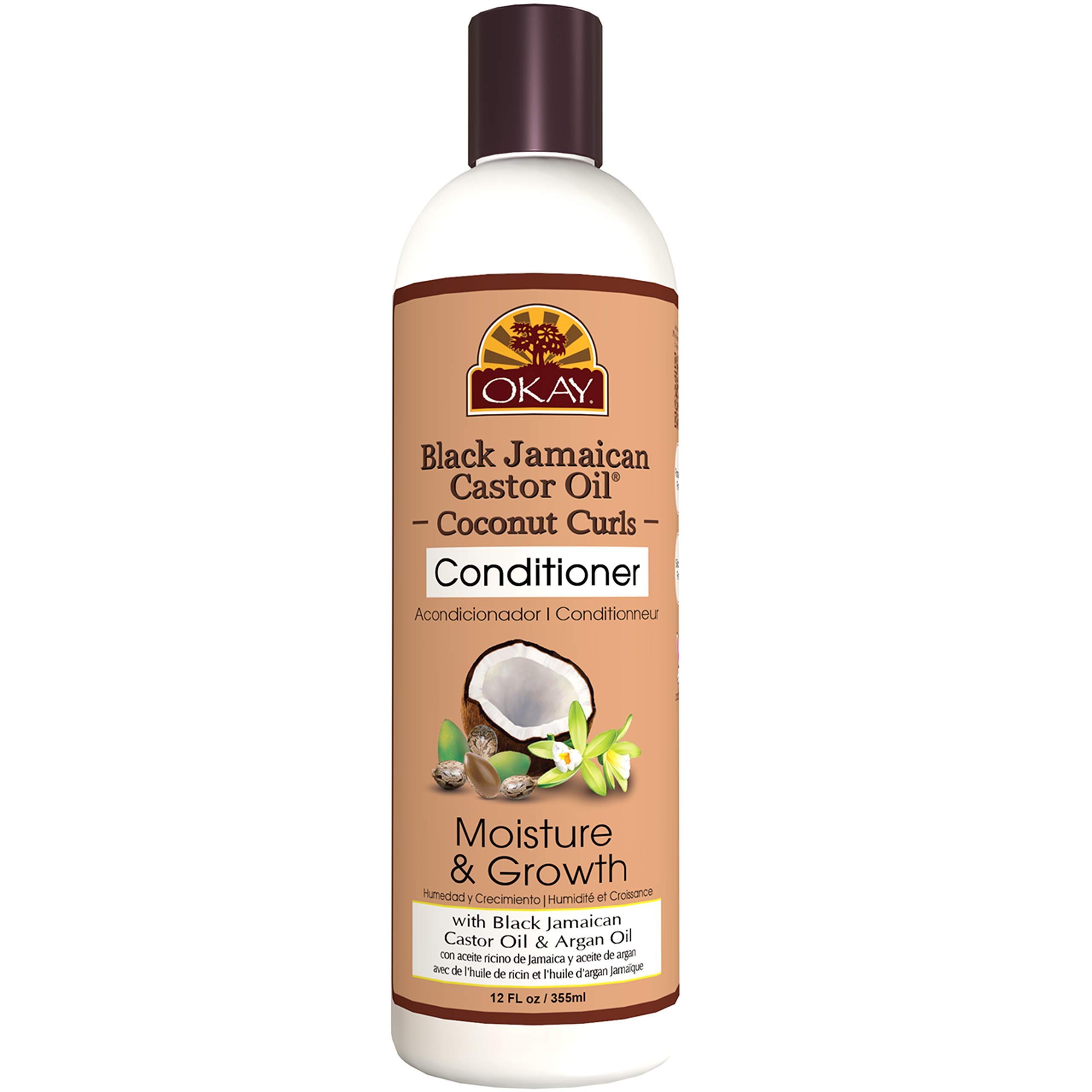 OKAYBlack Jamaican Castor Oil Coconut Curls Conditioner | For All Hair Types & Textures | Condition, Strengthen & Regrow Hair | With Argan Oil | Free of Paraben, Silicone, Sulfate | 12 oz