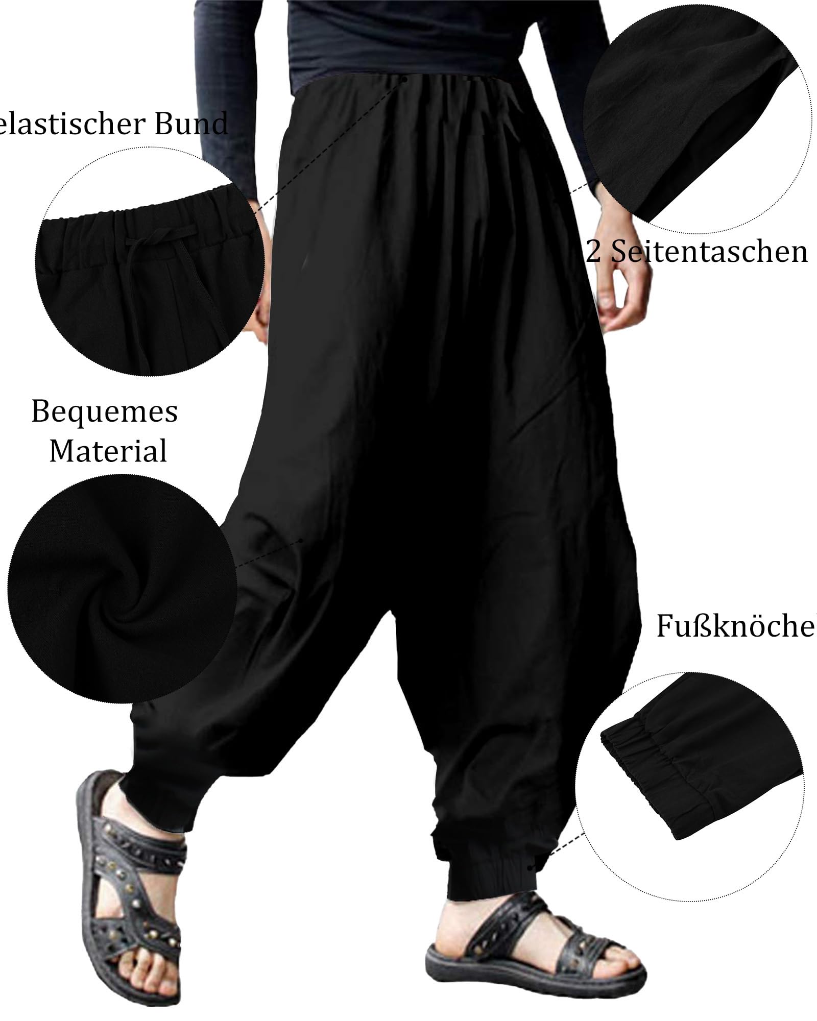 YAOHUOLE Haremshose Herren Lang Baggy Pumphose mit Taschen Elastischer Bund