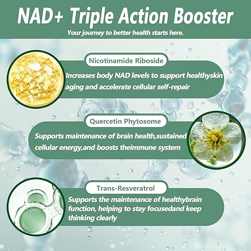 Miniatura 5 de Suplemento NAD, NAD Nicotinamida Riboside Resveratrol 900mg - Suplementos liposomales NAD para mujeres y hombres, suplemento alternativa NMN para