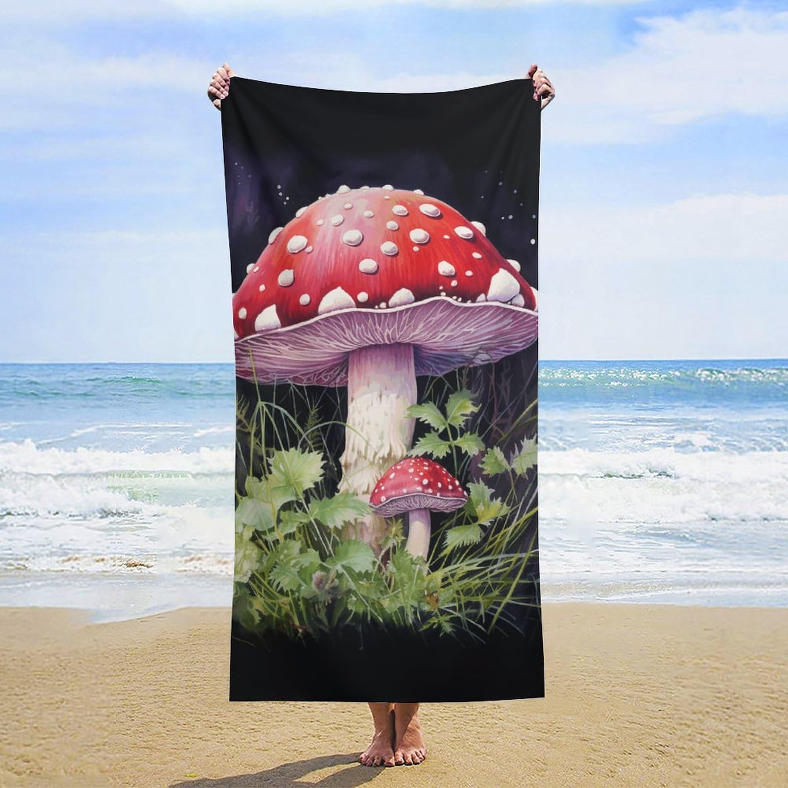 NTVOWPZO Mushrooms in The Grass Beach Towel Oversized Microfiber Bath Towels Lightweight Sand Proof Beach Towels Absorbent Pool Towels for Swimming Yoga Bathroom Towel 31.5" X 63"