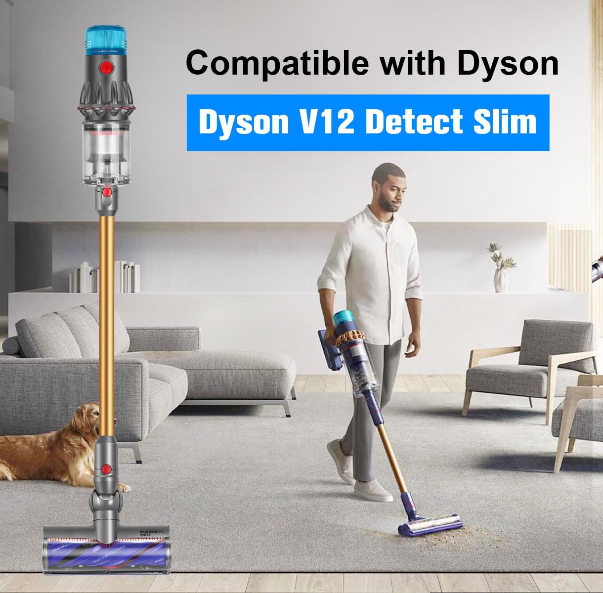 FUNTECK Motorized Brush Head for Dyson V12 Detect Slim, Anti-Tangle Motorbar Vacuum Attachment, Ideal for Carpets Rugs and Smooth Hard Floors