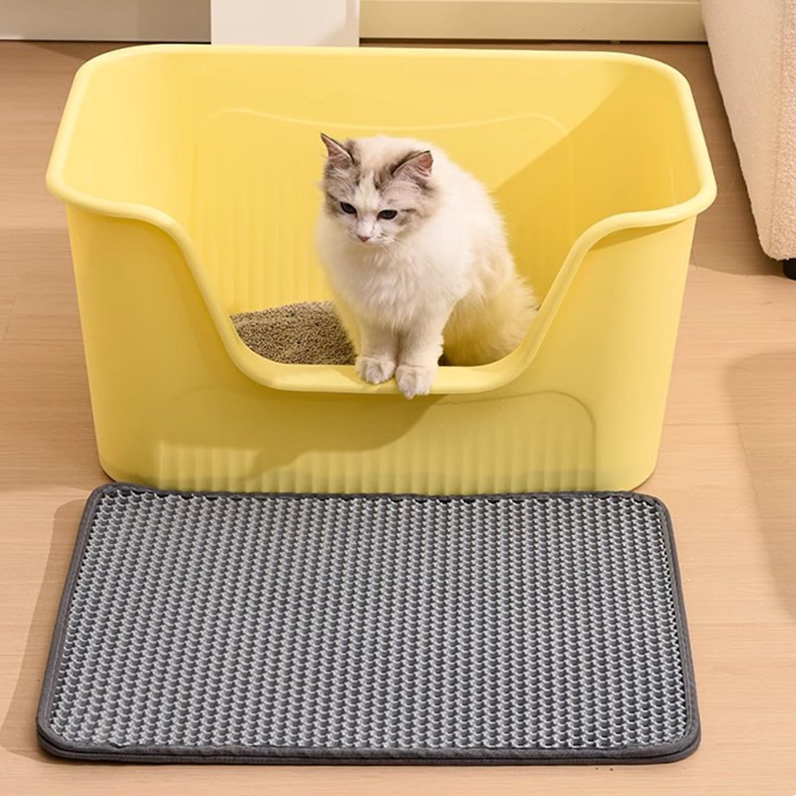 Bandejas esquineras para arena para gatos, caja de arena de lado alto, bandeja de arena superior abierta para excavadores activos y casas de varios gatos, fácil de limpiar