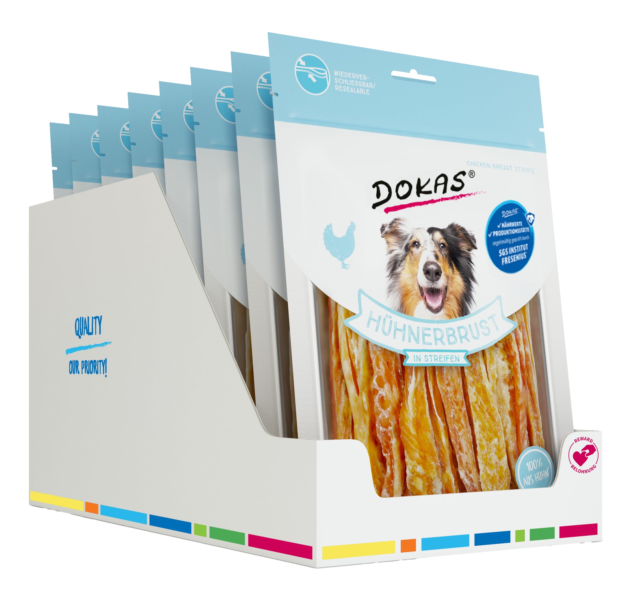 DOKAS Getreidefreier Premium Snack in Streifen für Hunde – Ideal für zwischendurch 8x 250 g