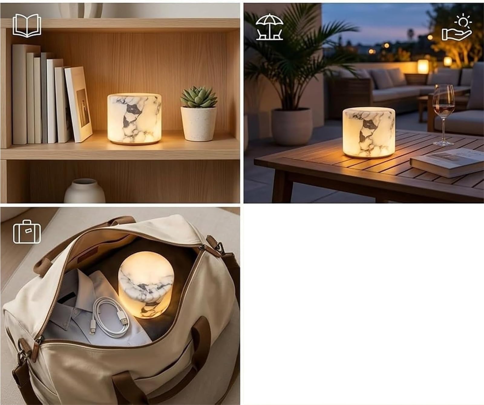 LáMpara TáCtil De MáRmol Lámpara táctil de mármol, lámpara mesita noche recargable, luz nocturna inalámbrica con control(Color 01)