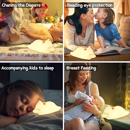 Miniatura 6 de ZKLiLi Luz nocturna para niños, lámpara de gato de 16 colores, luces nocturnas regulables para bebé, luz nocturna recargable de silicona para