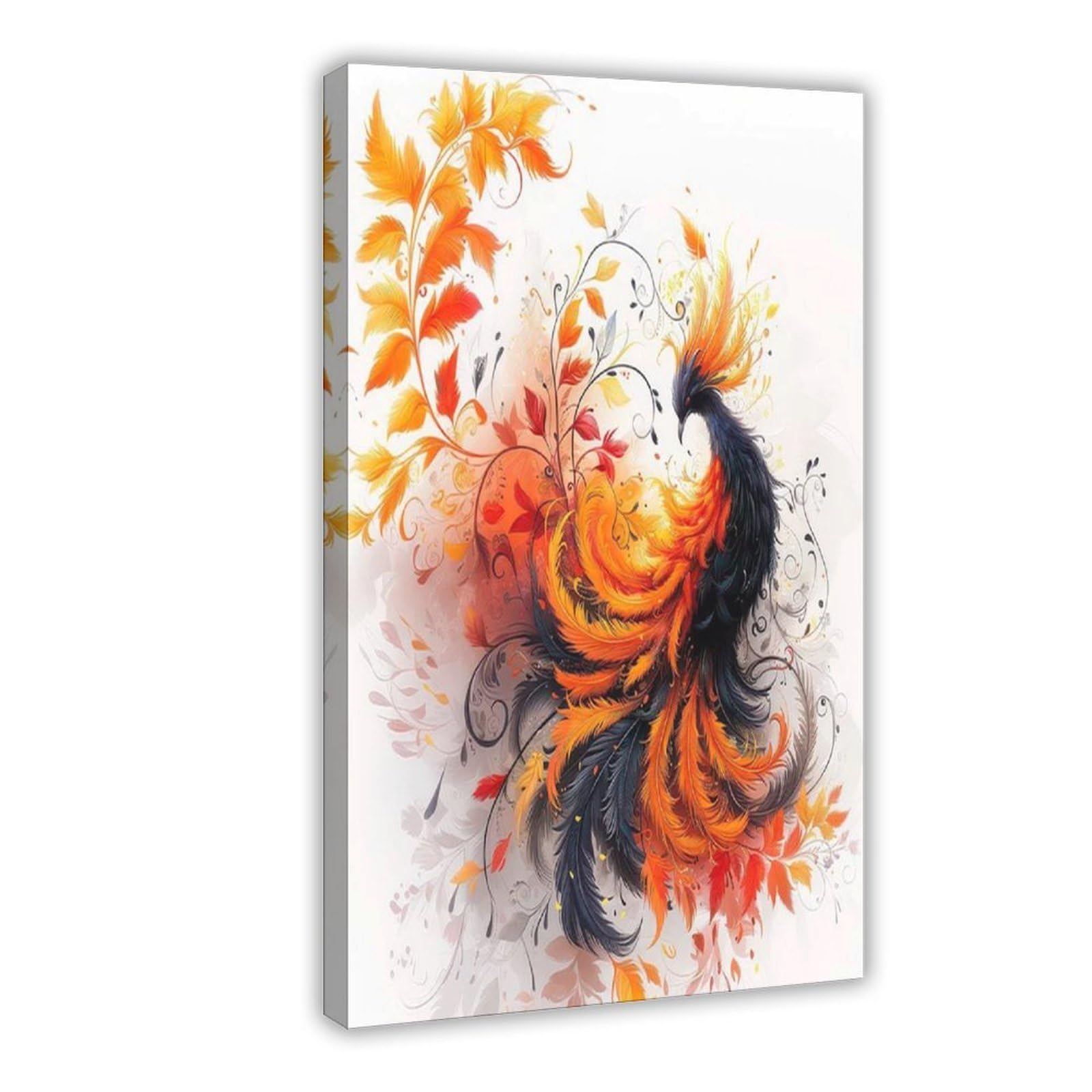 Bareronor Phoenix Mythical Fiery Bird Canvas Poster Bedroom Decor Landscape Office Room Decor Gift 12" L X 18" W