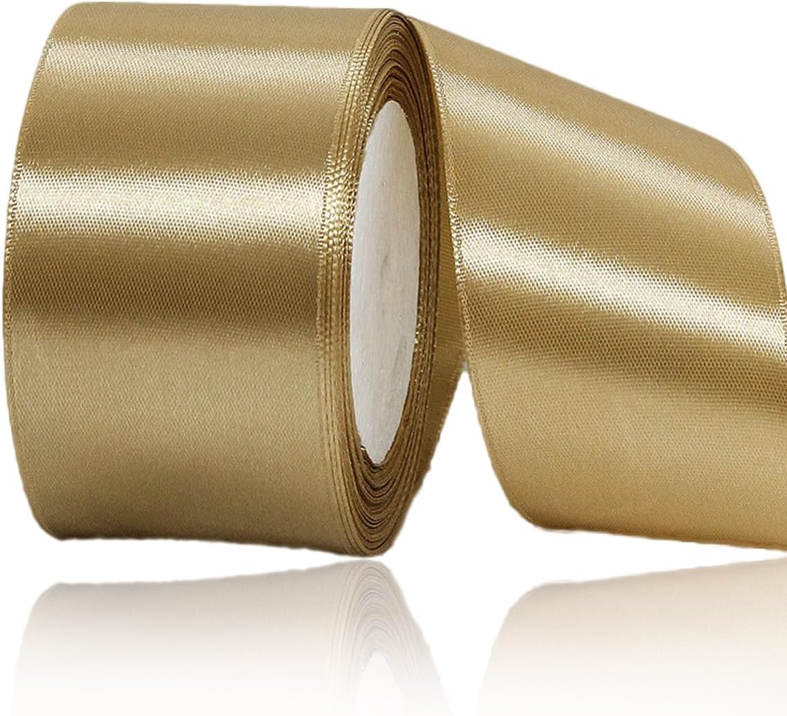 Amazon.com: Champagne Gold Ribbon 2 Inch x 25 Yards, Satin Fabric ...