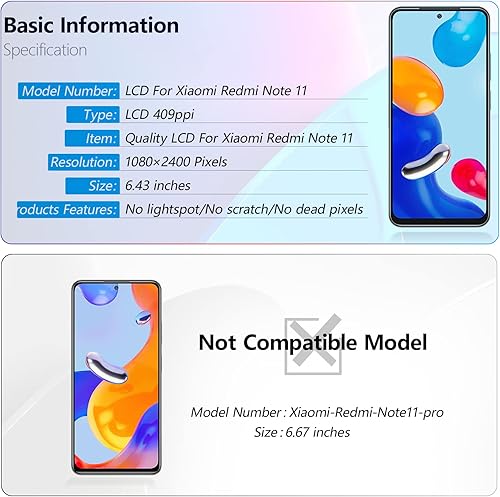 Miniatura 3 de YWLRONG Pantalla de repuesto para Xiaomi Redmi Note 11 2201117TG2201117TI220117TY220117TL pantalla LCD digitalizador conjunto con kit (no para Mi 11)
